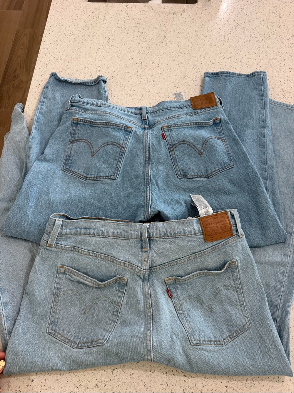 two Levi's Light Blue Denim Jeans with Contrast Stitching